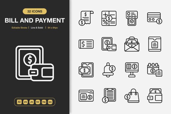 Bill and Payment Icons: A Versatile Graphics Set for Modern Design