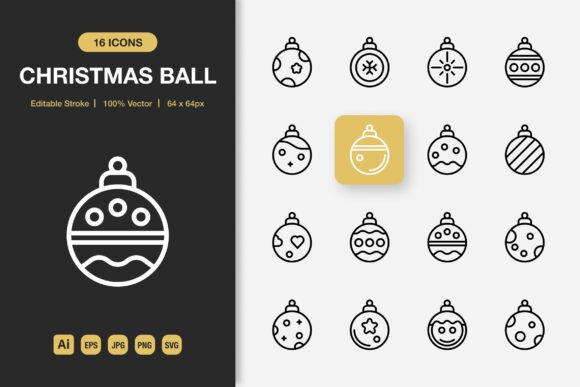 Christmas Ball Outline Icons: Perfect Graphics for Festive Crafting