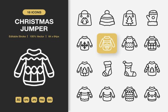 Christmas Jumper Outline Icons: A Festive Graphics Set