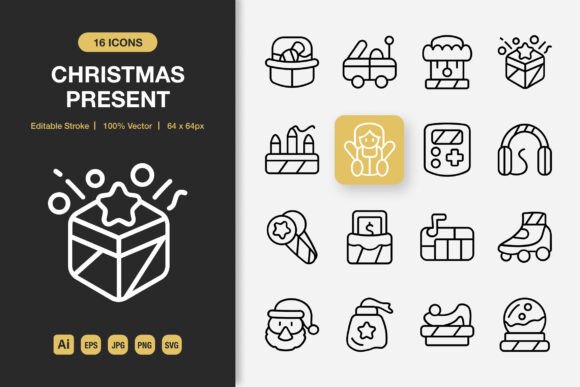 Christmas Present Outline Icons: A Must-Have for Festive Graphics