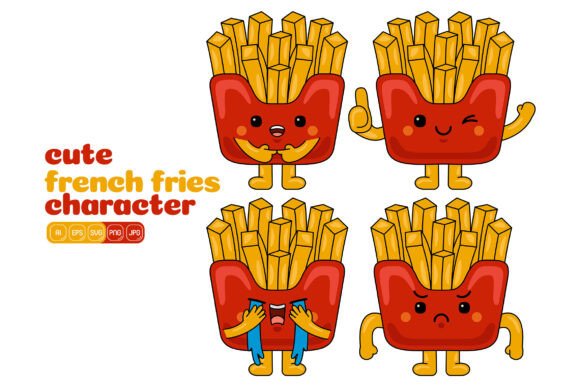 Cute French Fries Mascot Vector Pack 03: A Fun Illustration for Brands