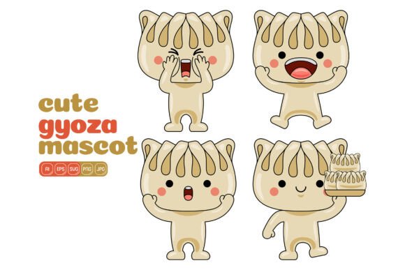 Cute Gyoza Mascot Vector Pack 03: A Fun Illustration for Brands