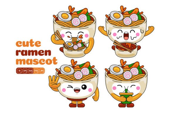 Cute Ramen Mascot Vector Pack 03: Perfect for Engaging Graphics and Illustrations