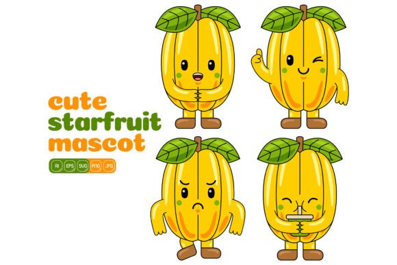 Cute Starfruit Mascot Vector Pack 02: A Charming Graphics Addition