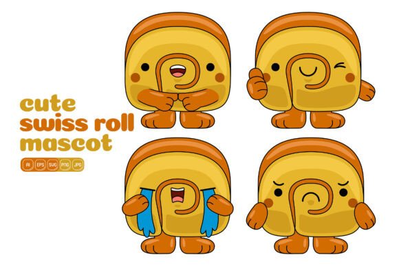 Cute Swiss Roll Mascot Vector Pack 02