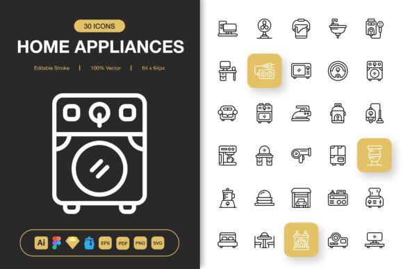 Home Appliances Icons: A Minimalist Graphics Set for Modern Design