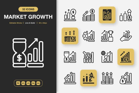 Market Growth Icons: A Versatile Graphics Set for Designers