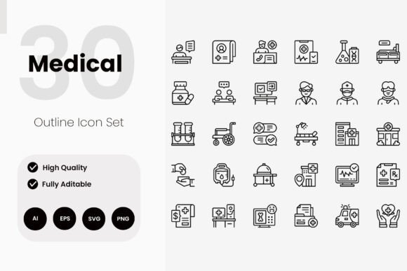 Medical Hospital Outline Icon Pack: Perfect for Branding