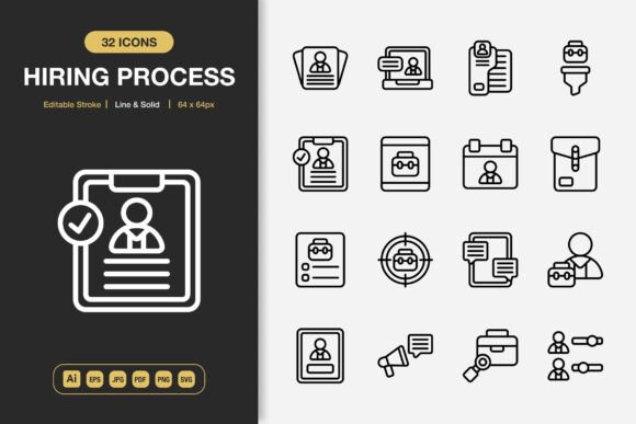 Minimalist Hiring Process Icons for Embroidery