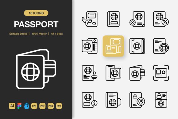 Passport Outline Icons: A Versatile Graphics Set for Modern Design