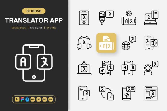Translator App Icons: A Versatile Graphics Set for Modern Brands