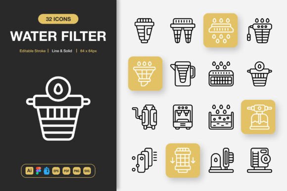 Water Filter Icons: A Minimalist Graphics Set for Crafters