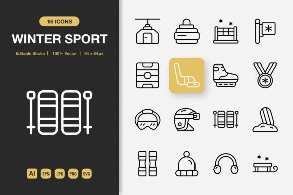 Winter Sport Outline Icons: Perfect for Handmade Graphics